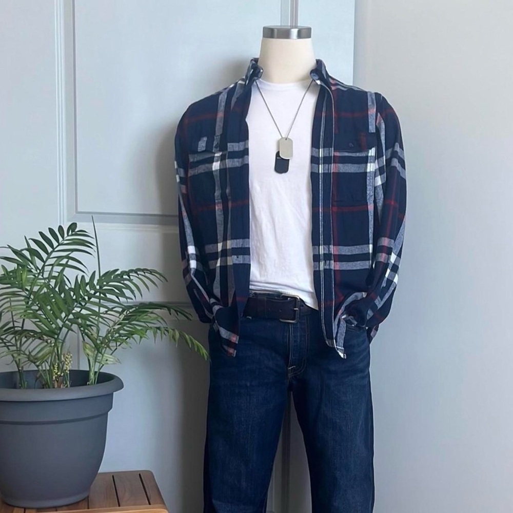 George Navy Plaid Flannel Button-Up Shirt